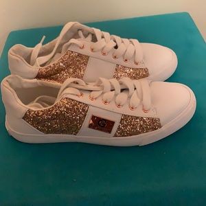 White tennis shoes with sparkles